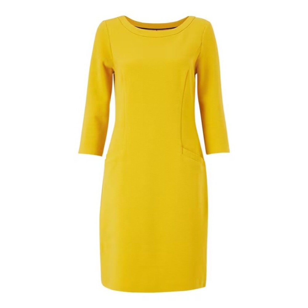Boden Jasmine Ottoman Dress Yellow Saffron Ribbed Shift Pockets Sz 10P Dopamine